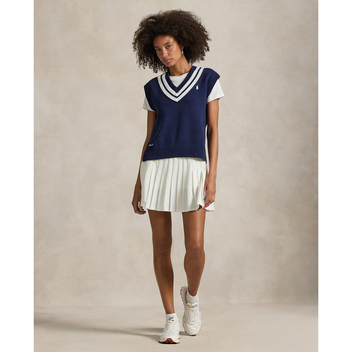 Rlx Ralph Lauren Frauen Baumwolle gegen Halshülsen und raffinierte Marine/Keramik Weiß