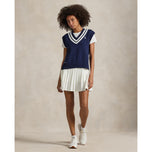 RLX Ralph Lauren Women's Cotton V Neck Sweater - Refined Navy/Ceramic White