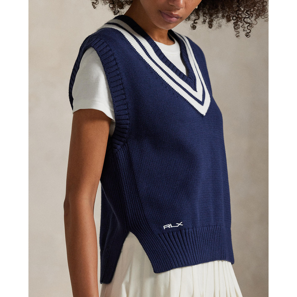 Rlx Ralph Lauren Frauen Baumwolle gegen Halshülsen und raffinierte Marine/Keramik Weiß
