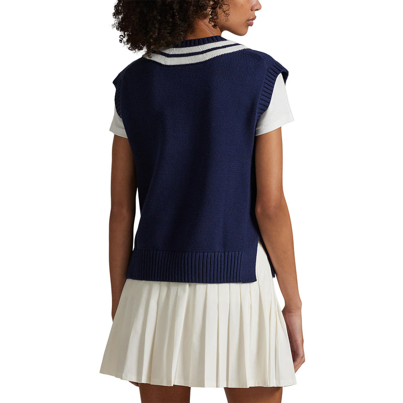 Rlx Ralph Lauren Frauen Baumwolle gegen Halshülsen und raffinierte Marine/Keramik Weiß