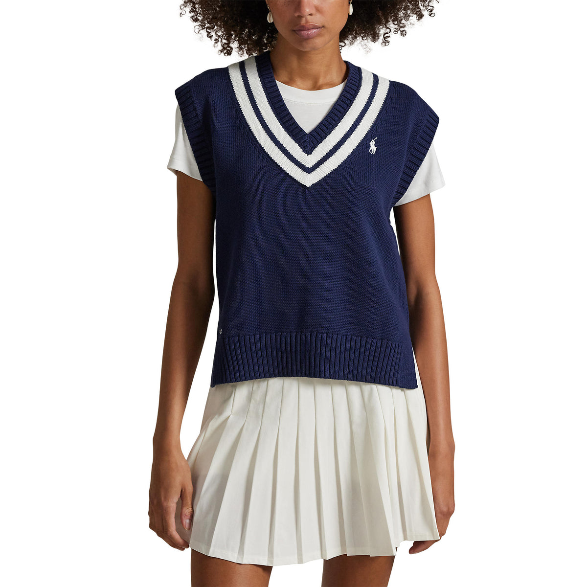 Rlx Ralph Lauren Frauen Baumwolle gegen Halshülsen und raffinierte Marine/Keramik Weiß