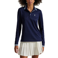 RLX Ralph Lauren Women's Tour Pique Langarm -Polo -Hemd - raffinierte Marine/Sutton Blau/Keramik Weiß