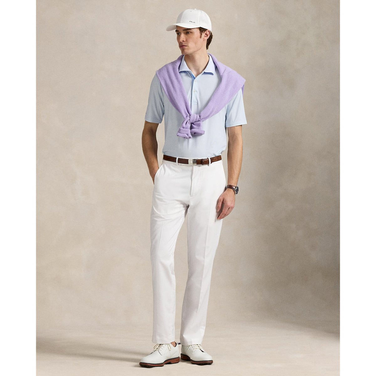 RLX Ralph Lauren Printed Lightweight Airflow Golf Polo Shirt - Office Blue Square Key