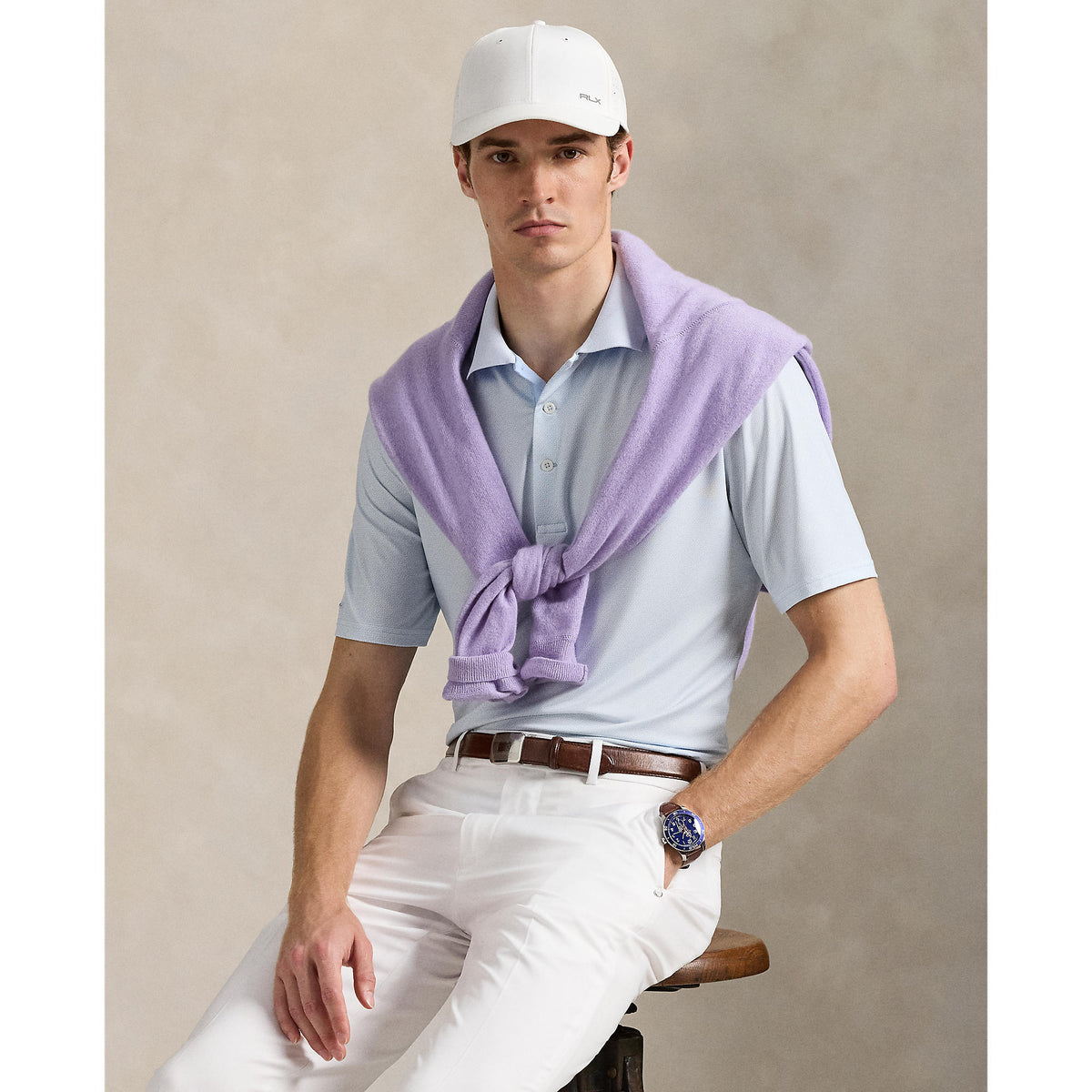 RLX Ralph Lauren Printed Lightweight Airflow Golf Polo Shirt - Office Blue Square Key