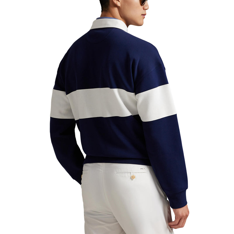 RLX Ralph Lauren Classic Fit Doppelknit Tech Kragenpullover - Raffinierte Marine/Keramik Weiß