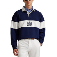 RLX Ralph Lauren Classic Fit Doppelknit Tech Kragenpullover - Raffinierte Marine/Keramik Weiß