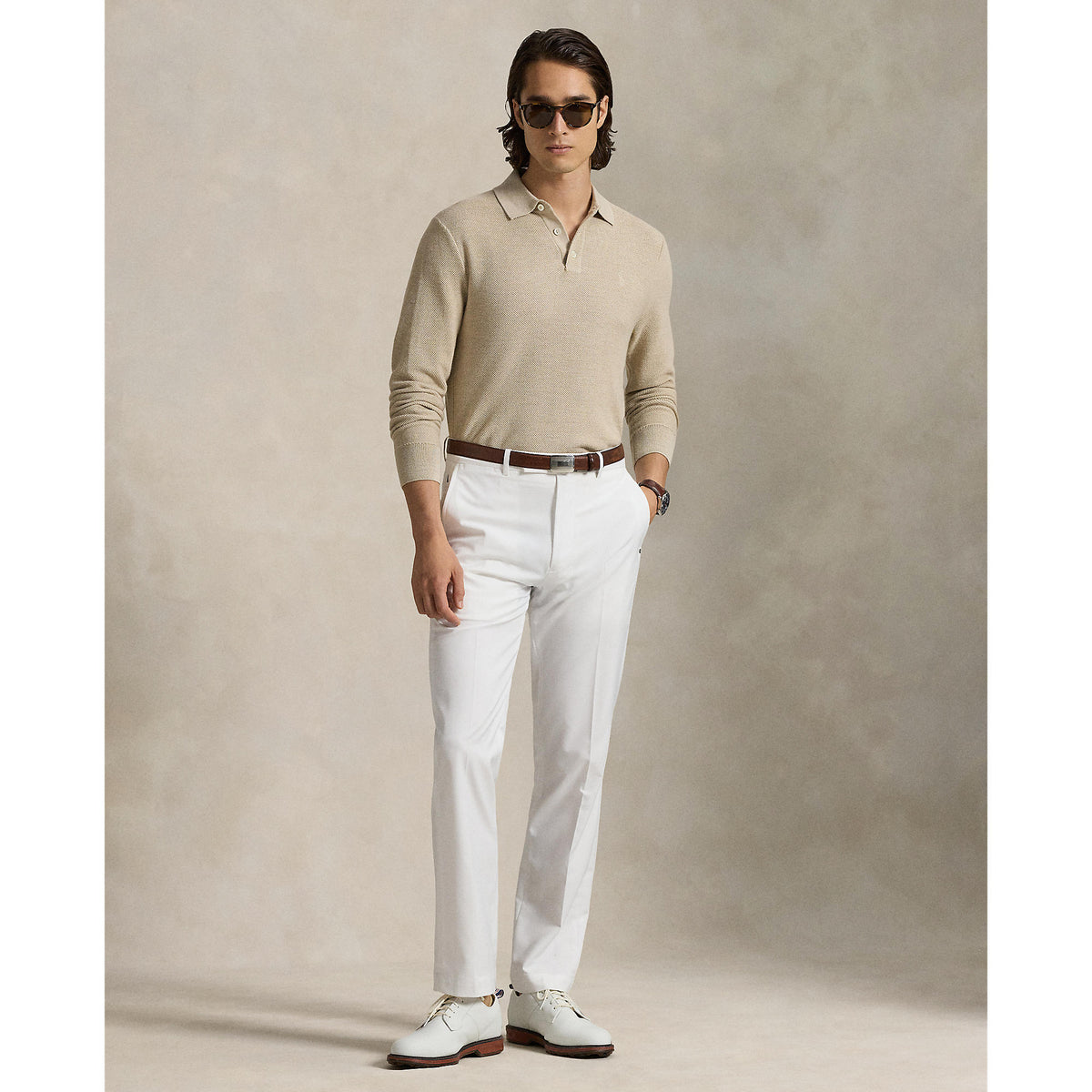 RLX Ralph Lauren Performance Polo -Kragen -Golfpullover - Ecru Tan Heather
