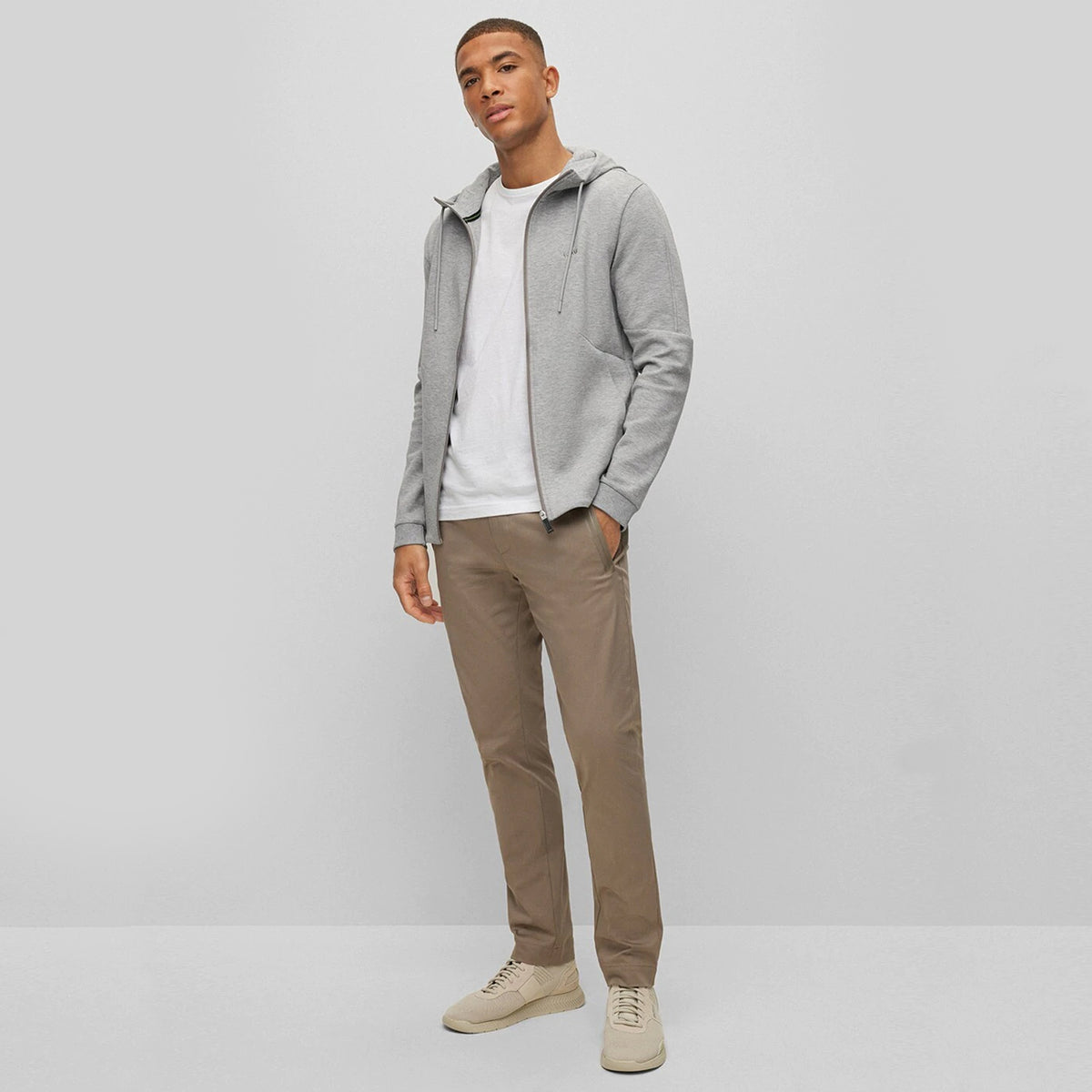 Boss Saggy 2 Full Reißverschluss Grid Hoodie - Licht/Pastellgrau