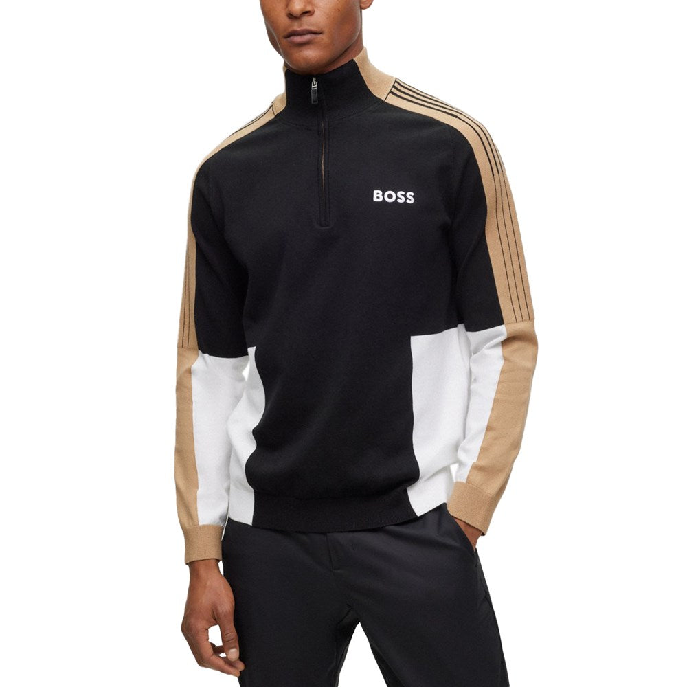 Boss Zolkar Farbblock 1/4 Zip Pullover - Schwarz