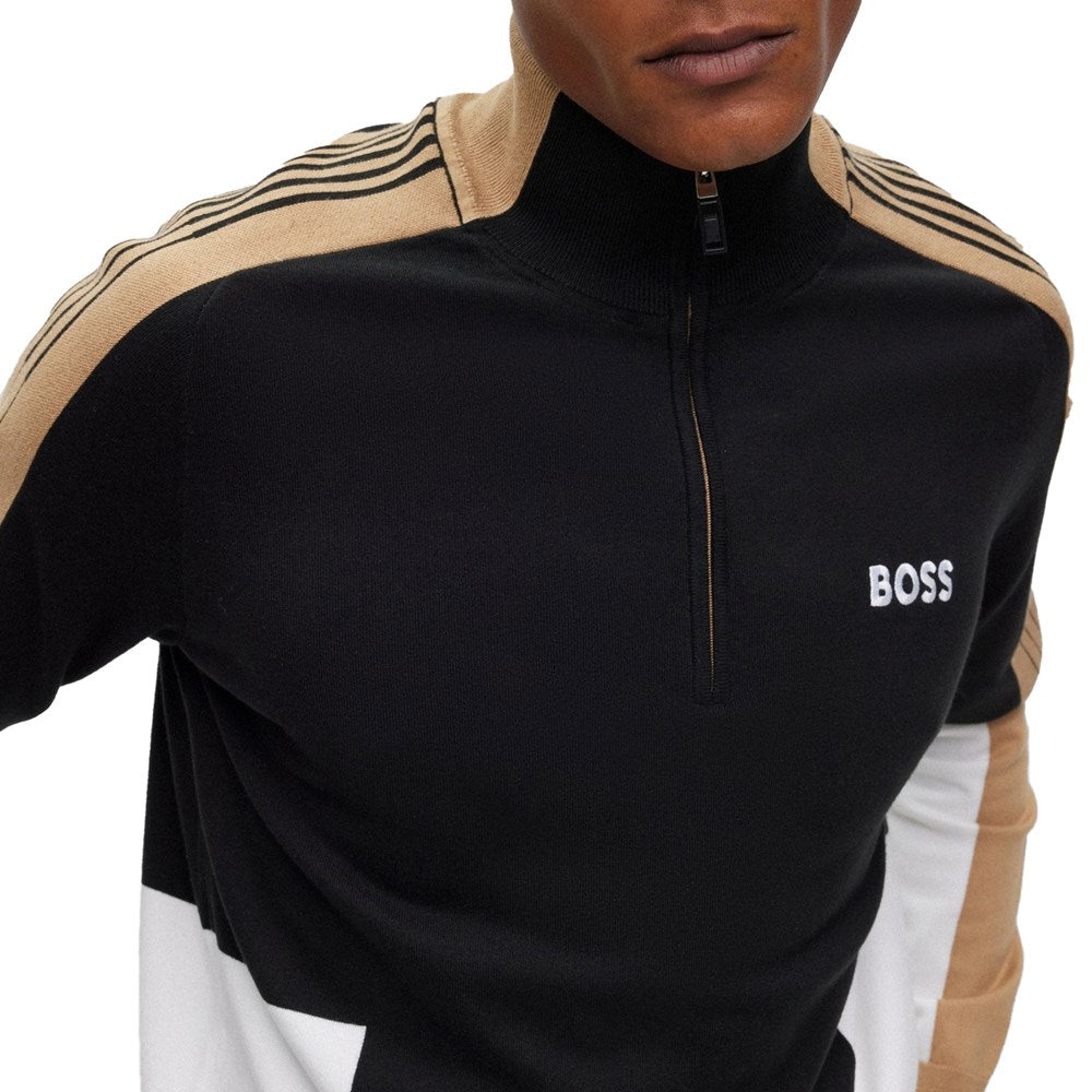 Boss Zolkar Farbblock 1/4 Zip Pullover - Schwarz