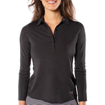 Golftini Damen-Langarm-Golfshirt mit Rüschen, Schwarz