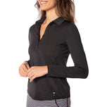 Golftini Damen-Langarm-Golfshirt mit Rüschen, Schwarz