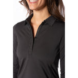 Golftini Damen-Langarm-Golfshirt mit Rüschen, Schwarz