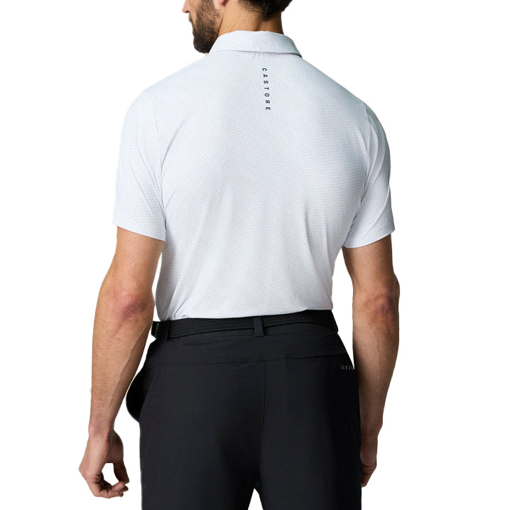 Castore Club Golfball gedrucktes Polo -Golfhemd - Weiß/Mitternacht Marine