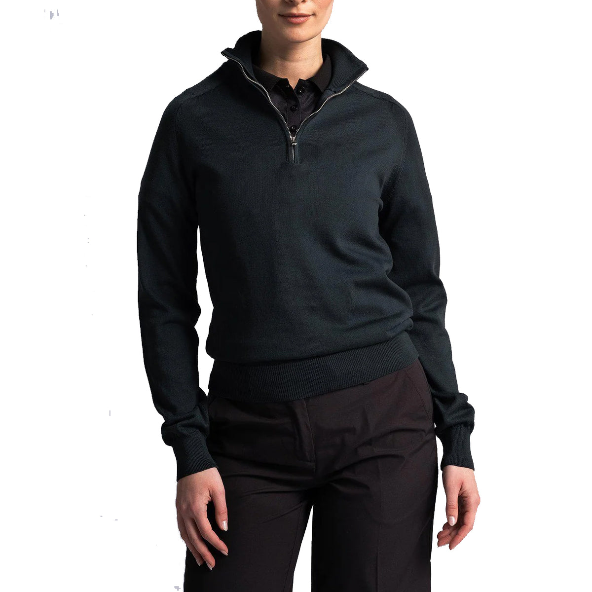 Cross Damen Greta 1/4 Reißverschlussgolf -Strick - Schwarz