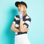 G/Fore Women's Offset Gradient Stripe Tech Golf Polo - Charcoal Grey Heather