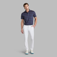 G/Vordere Multi -Streifen -Tech Pique Performance Golf Polo Shirt - Twilight/Lava
