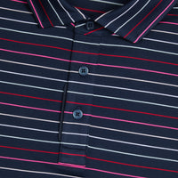 G/Vordere Multi -Streifen -Tech Pique Performance Golf Polo Shirt - Twilight/Lava