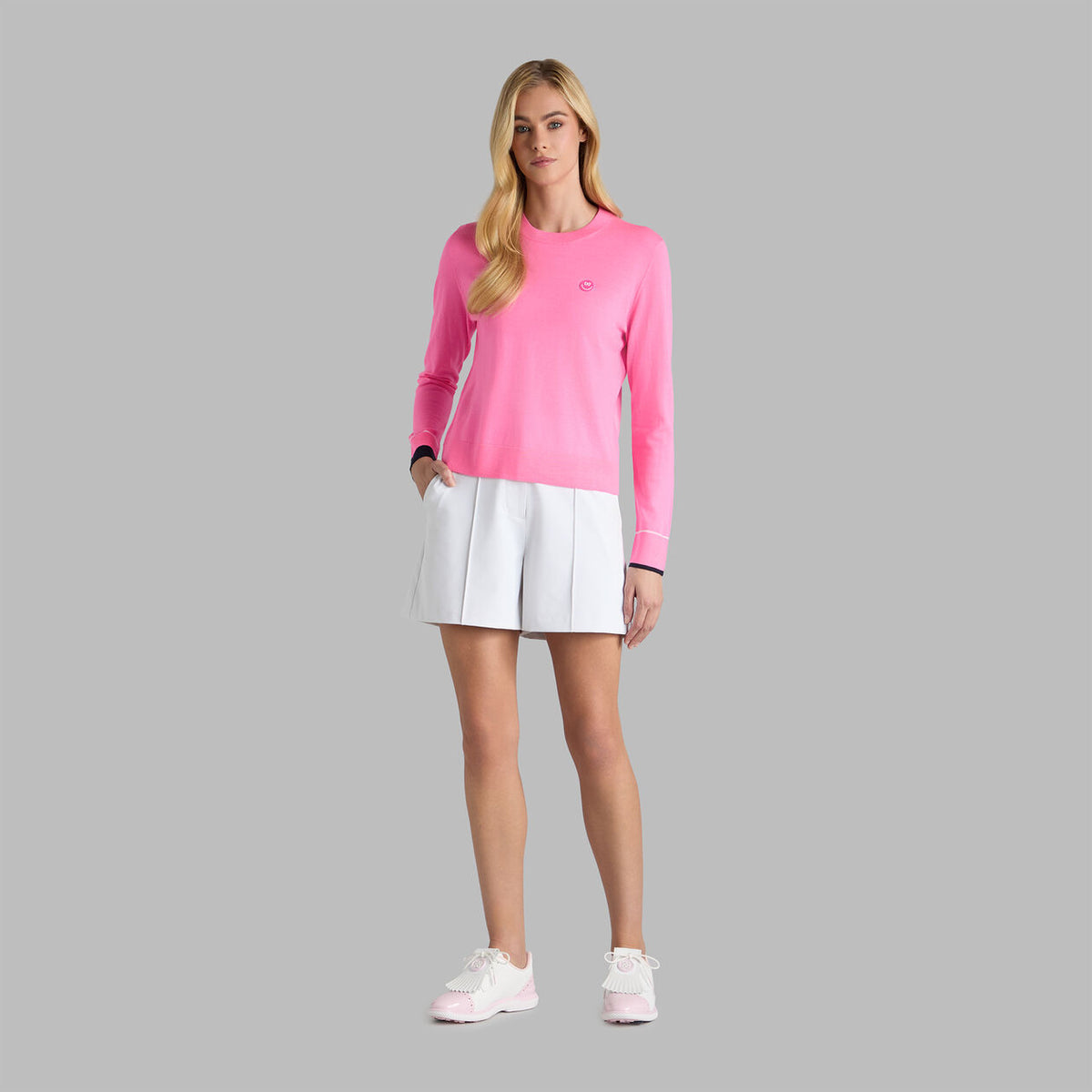G/Vordere Frauen Happy G's Merion Wool Golf Pullover - Knockout Pink