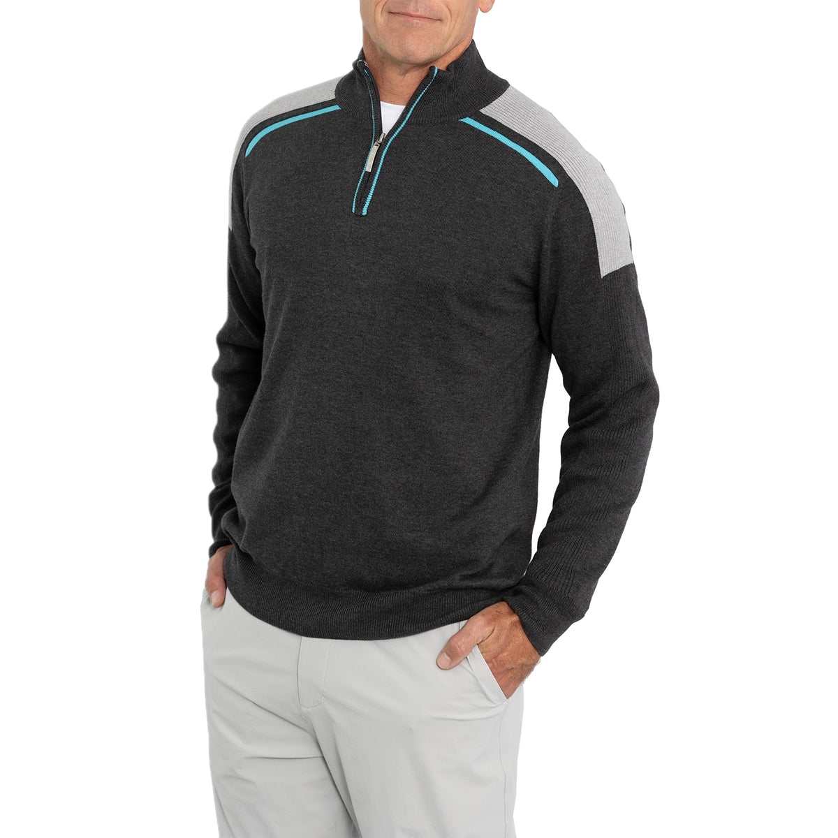 Glenmuir Selkirk Quarter Reißverschluss Rippchen Baumwollgolfpullover - Holzkohlemarmel
