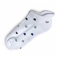 Glenmuir Damen-Golfsocken mit hohem Baumwollanteil – Weiß/Marineblau und hellgraue Herzen
