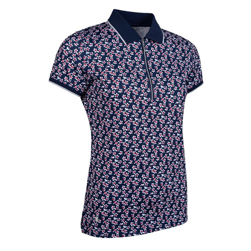 Glenmuir Women's Amelia 1/4 Zip Performance Golf Shirt - Navy/ Garnet Flowers
