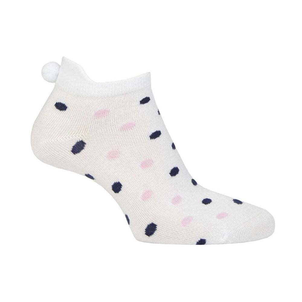 Glenmuir Frauen Eugenie gemusterte Golfsocken - Weiße/Süßigkeiten & Marinepunkte