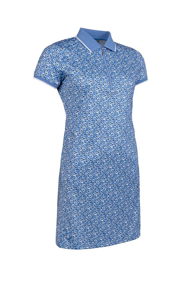 Glenmuir Women's Victoria 1/4 Zip Performance Golf Polo Dress - Light Blue Flowers