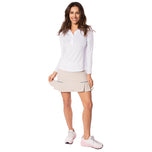 Golftini Damen-Golfshirt mit langen Ärmeln und Rüschen – Weiß