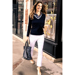 Golftini Damen Stretch Ankle Golfhose – Weiß/Marineblau