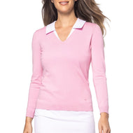 Golftini Damen Stretch-Golfpullover mit V-Ausschnitt – Rosa