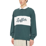 Huffer Rugby Pique Langarm-Golf-Poloshirt – Marineblau/Kreide