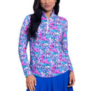 IBKUL Damen Allana Long Sleeve Zip Mock Neck – Candy Pink Multi