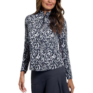 IBKUL Karen Langarm-Stehkragenpullover für Damen – Schwarz/Grau
