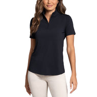 IBKUL Damen Solid Short Sleeve Zip Mock Neck – Schwarz