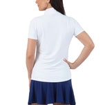 IBKUL Solides Kurzarm-Shirt mit Stehkragen und Reißverschluss für Damen – Weiß