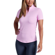 IBKUL Damen Solid Short Sleeve Zip Mock Neck – Candy Pink