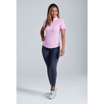 IBKUL Damen Solid Short Sleeve Zip Mock Neck – Candy Pink