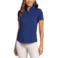 IBKUL Damen Solid Short Sleeve Zip Mock Neck – Marineblau