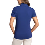 IBKUL Damen Solid Short Sleeve Zip Mock Neck – Marineblau