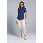 IBKUL Damen Solid Short Sleeve Zip Mock Neck – Marineblau
