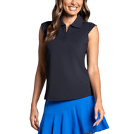 IBKUL Solides ärmelloses Golf-Poloshirt mit Reißverschluss für Damen – Schwarz