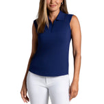IBKUL Solides ärmelloses Golf-Poloshirt mit Reißverschluss für Damen – Marineblau