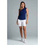 IBKUL Solides ärmelloses Golf-Poloshirt mit Reißverschluss für Damen – Marineblau