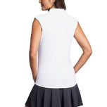 IBKUL Solides ärmelloses Golf-Poloshirt mit Reißverschluss für Damen – Weiß