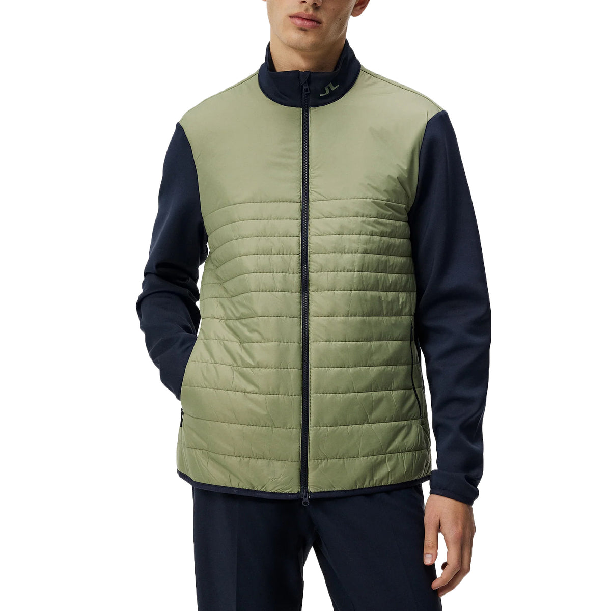 J. Lindeberg Martino Quilt Hybrid Wasserschutzgolfjacke - Ölgrün