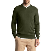 Lyle & Scott Tonal Eagle Merino Blend V Hals Strick - Kaktus grün