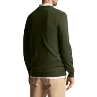 Lyle & Scott Tonal Eagle Merino Blend V Hals Strick - Kaktus grün