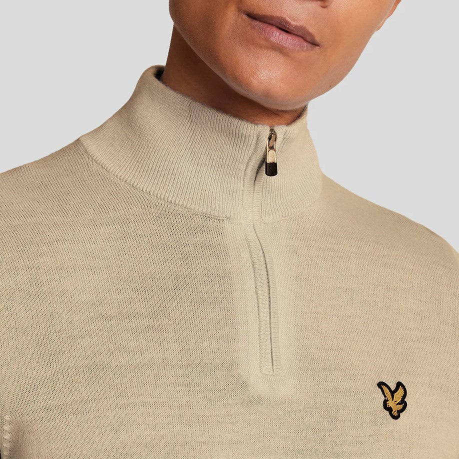 Lyle & Scott Merino Mischung 1/4 Zip -Strick - Safari