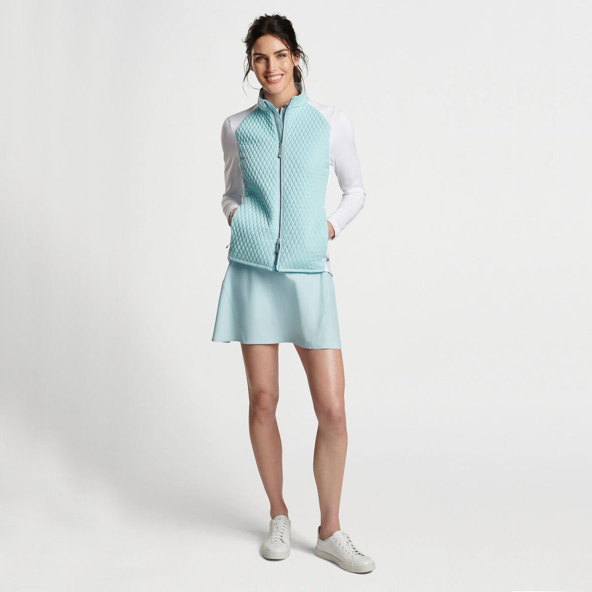 Peter Millar Damen merge Hybrid -Golfjacke - Blaue Fichte/ Weiß